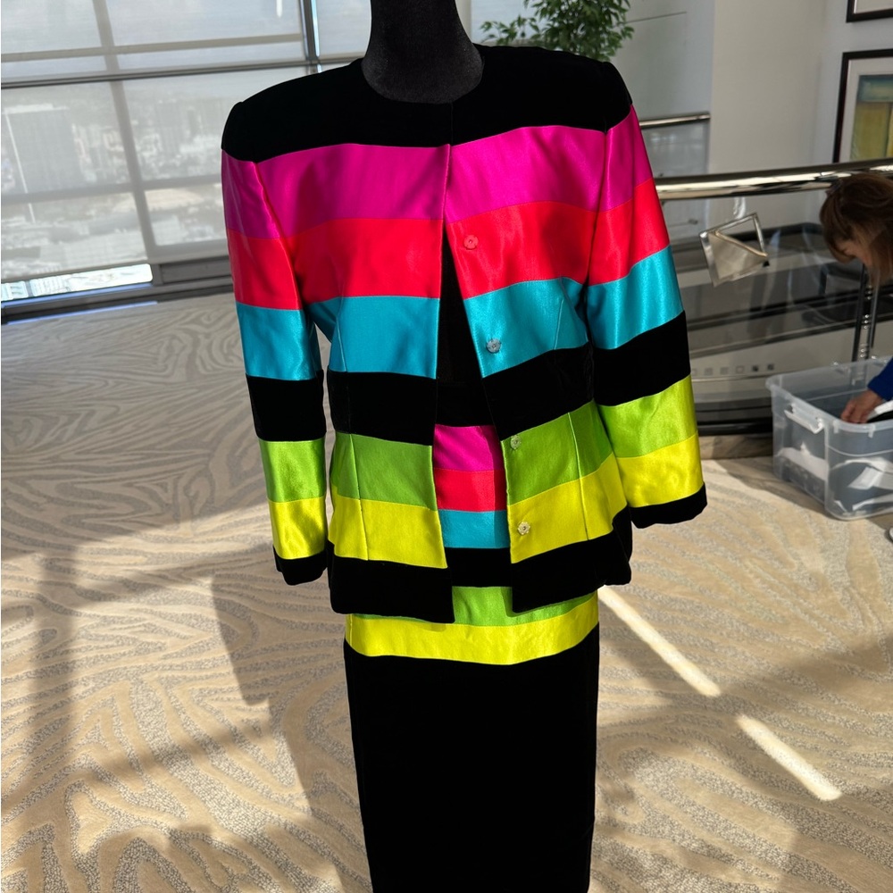 Bold Multicolor Striped Jacket and Dress